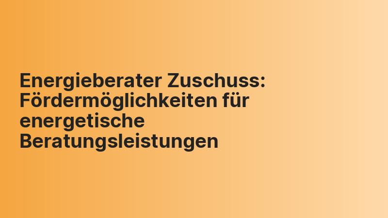 Energieberater Zuschuss: Fördermöglichkeiten für energetische Beratungsleistungen