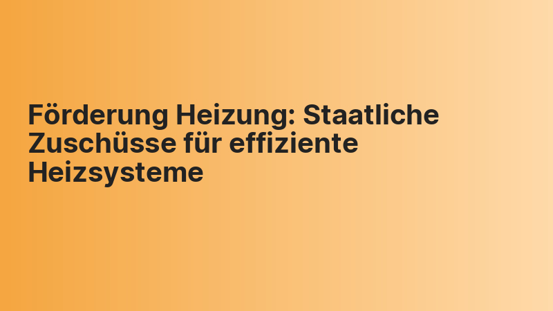 Förderung Heizung: Staatliche Zuschüsse für effiziente Heizsysteme